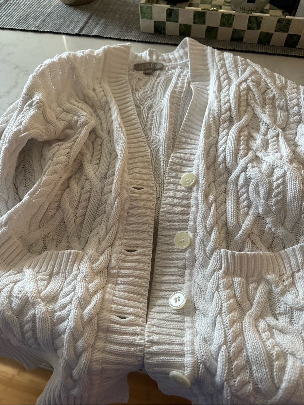 J. Crew White Cable Knit Button Cardigan